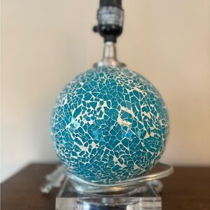 teal blue glass mosaic table lamp with a clear acrylic base